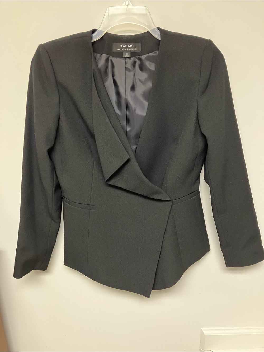 Tahari Black Asymmetric Draped Blazer